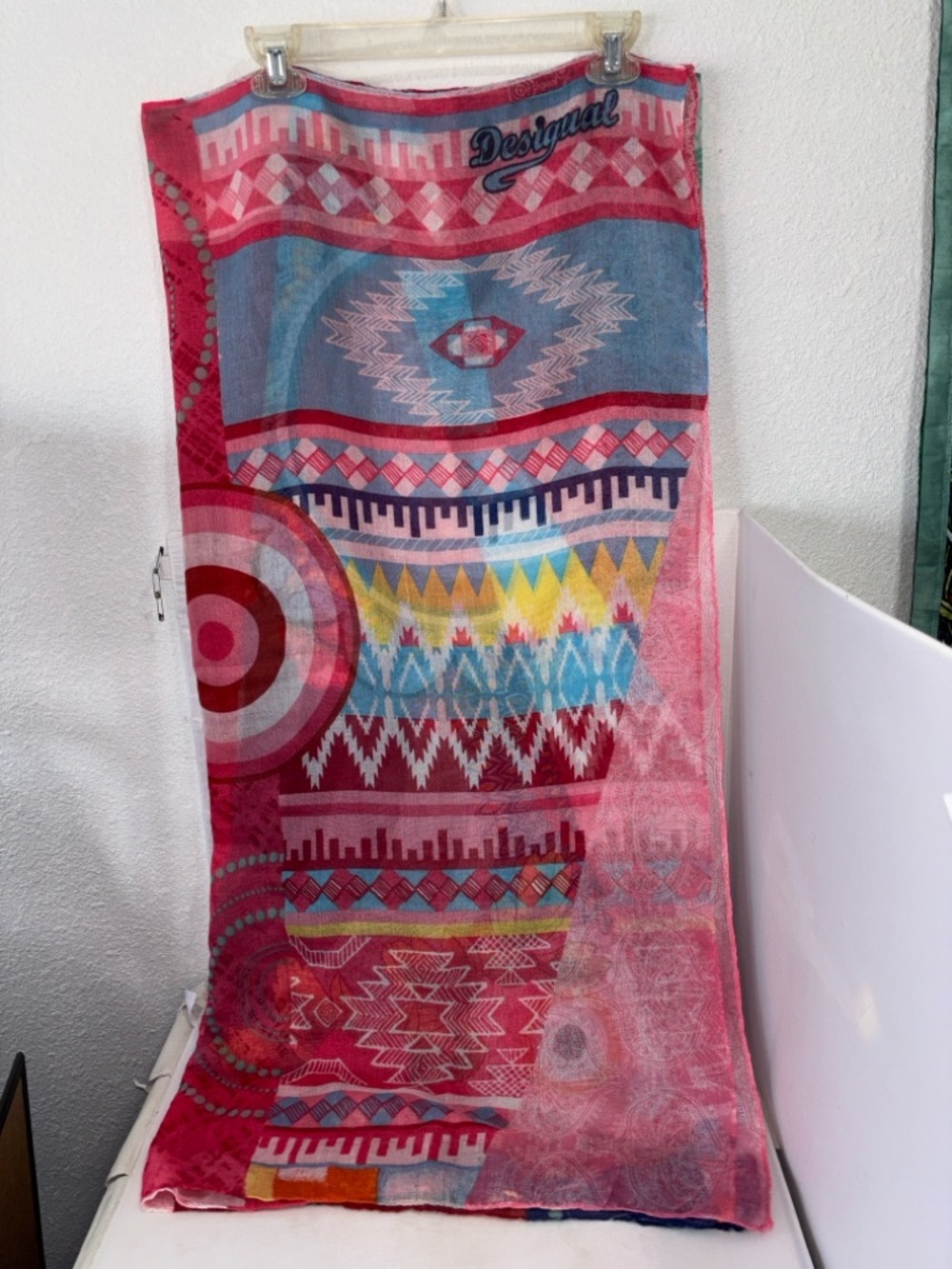 Desigual Multicolor Geometric Sheer Scarf - Pink Blue Yellow - Picture 5 of 5